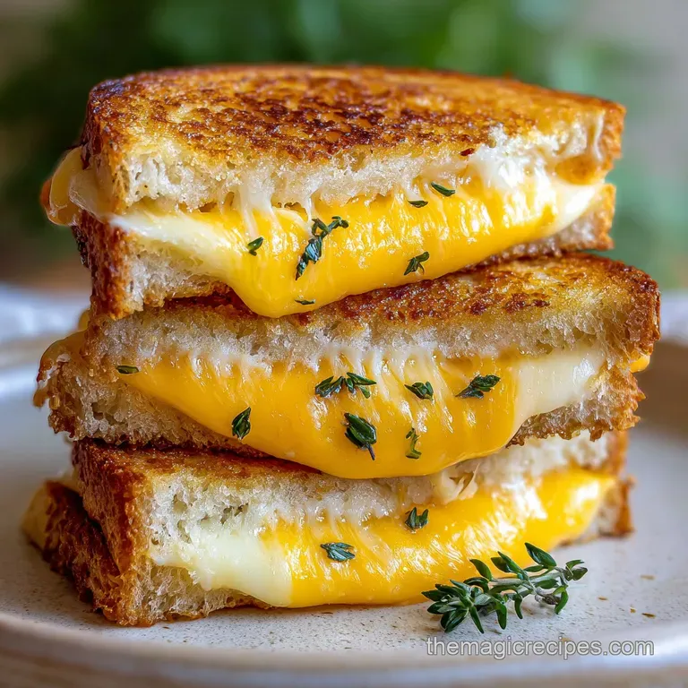 Crispy air fryer grilled cheese sandwich plated with bright red tomato soup. Steam rises from the cheesy, golden bread.
