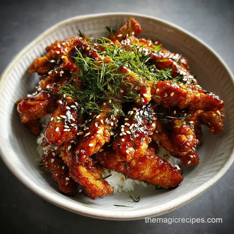 Artfully arranged, glossy chicken morsels on a minimalist plate, accented by a delicate scallion garnish, ready to be served.