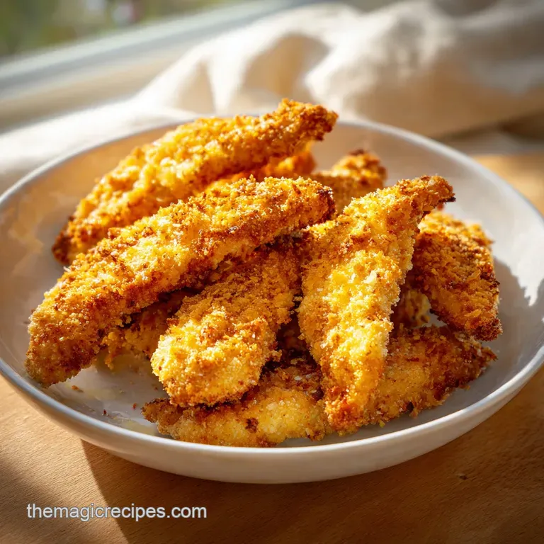 Crispy baked chicken tenders nestled on creamy mashed potatoes, drizzled with honey mustard, and sprinkled with fresh pars...