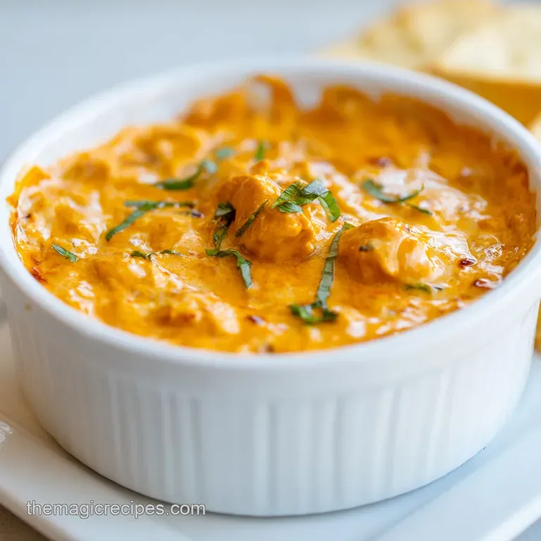 Creamy orange dip in a white ceramic bowl surrounded by crisp celery and carrot sticks on a wooden board.