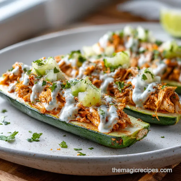 Buffalo Chicken Zucchini Boats