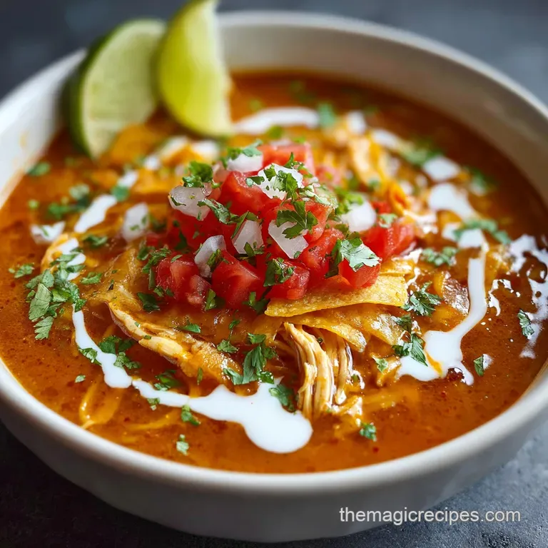 Steaming bowl of creamy, vibrant soup; bright green cilantro garnish and crispy tortilla strips invite a warm, comforting ...