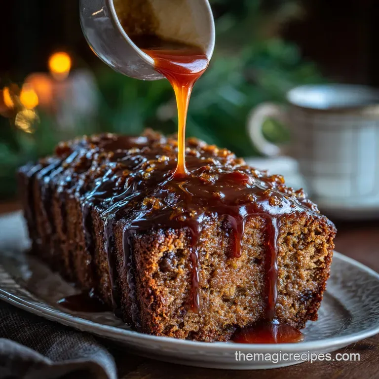 Christmas Desserts: Sticky Toffee Pudding Loaf with Brandy Glaze presentation