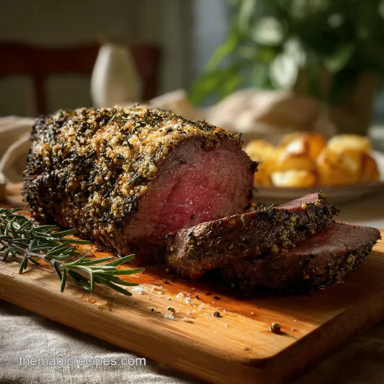 Elegant plate featuring tenderloin, glossy crust. Garnished with parsley & surrounded by colorful roasted carrots, potatoe...
