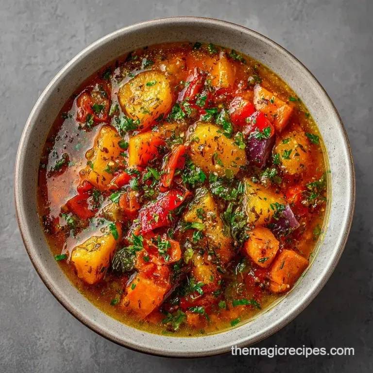 Vibrant orange vegetable soup in a white bowl, topped with a swirl of heavy cream and a sprig of fresh parsley.