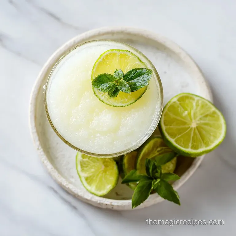 Chilled Brazilian lemonade in a glass, garnished with a lime wheel and condensation.