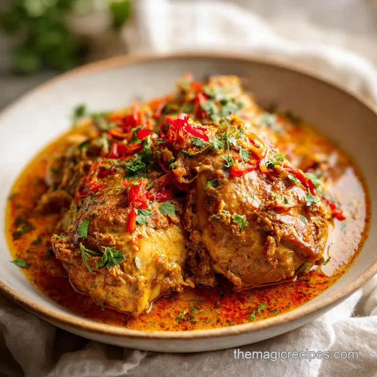 Elegant plate with tender chicken in a velvety, light-beige sherry sauce. Sprinkled parsley adds a touch of fresh green.