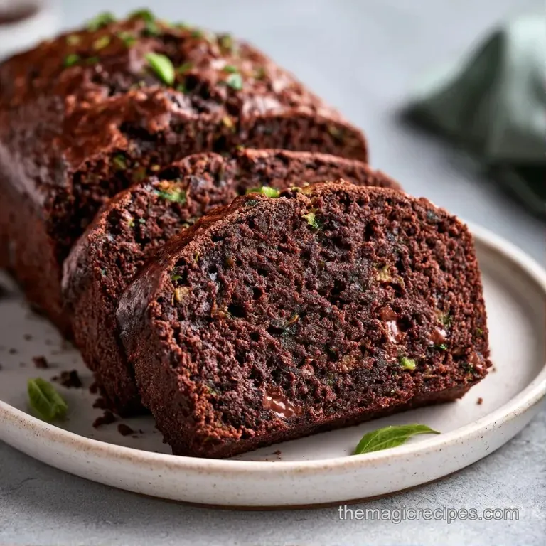 A thick slice of dark cocoa cake on a ceramic plate, dusted with powdered sugar and paired with fresh berries