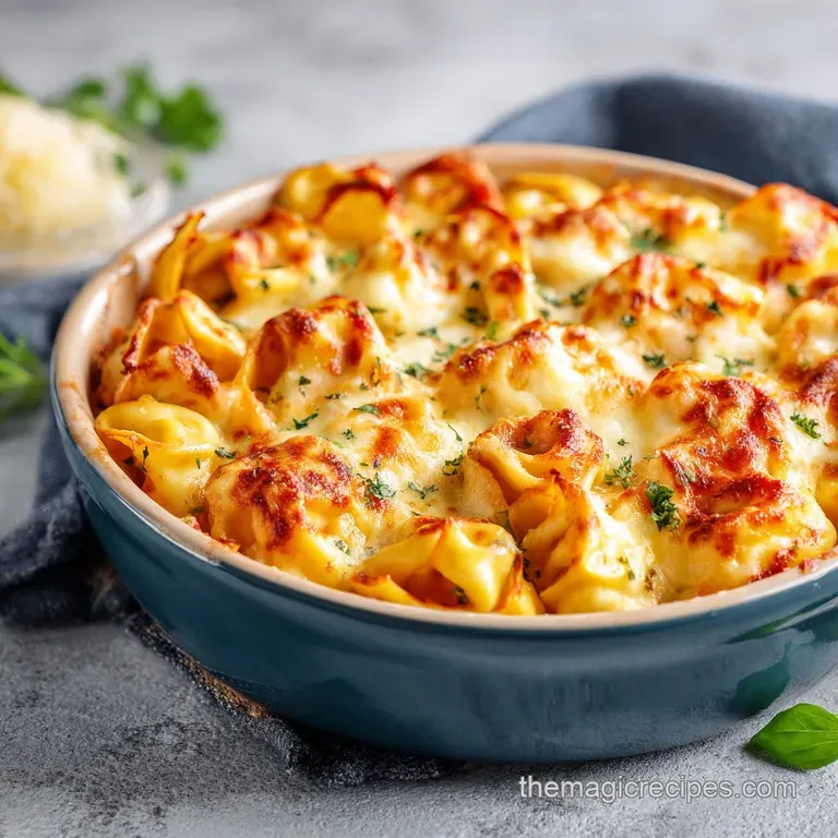 Easy Cheesy Baked Tortellini Casserole with Meat Sauce
