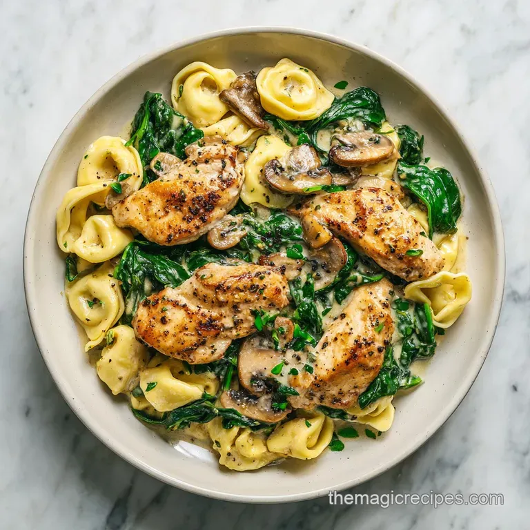 Elegant plate of steaming tortellini, punctuated by bites of golden chicken and flecks of parsley, promising a rich and fl...