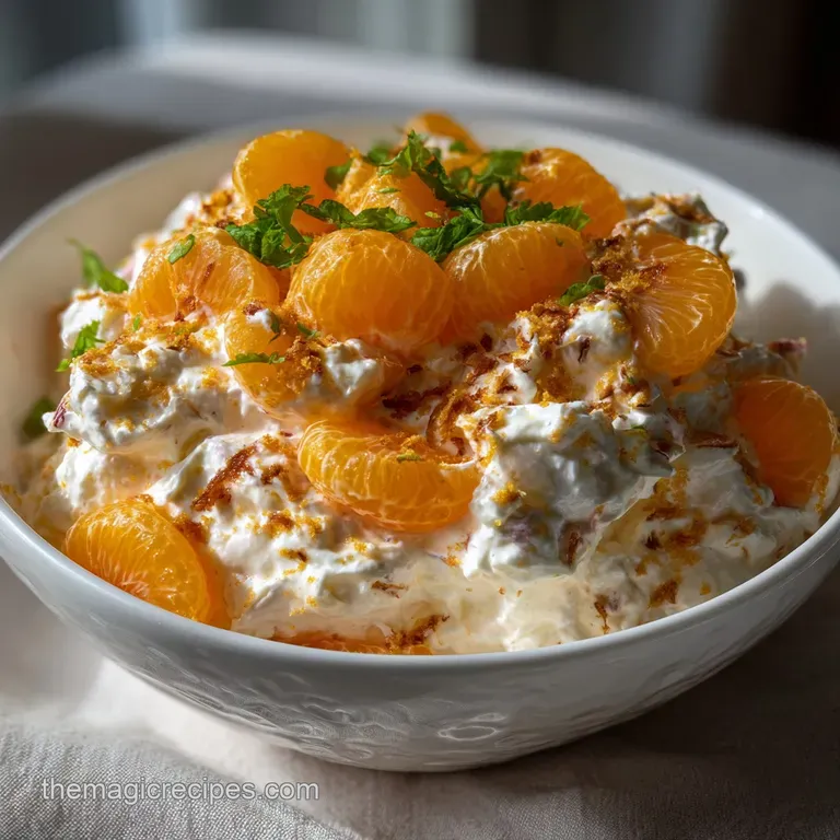 Easy Mandarin Orange Jello Fluff Salad: Cloud Dessert presentation