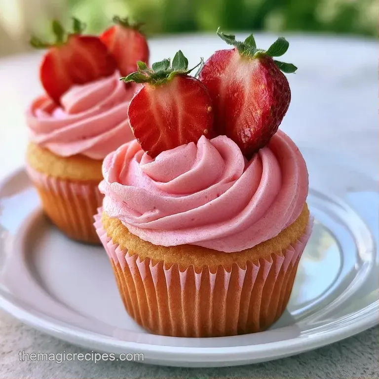 Three pink frosted cakes arranged on a pastel platter with colorful sprinkles and tiny mint leaves for decoration.