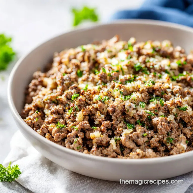 A refined plate showcasing tender, golden-brown beef morsels nestled beside vibrant green garnishes.