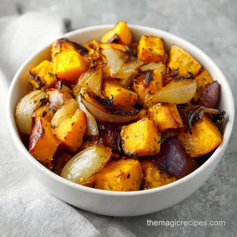 Cubed orange root vegetables piled high in a white bowl, garnished with chopped parsley and cracked black pepper.