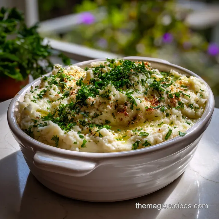 Vibrant orange carrots and creamy potatoes arranged artfully on a white platter, sprinkled with fresh green herbs, appeali...