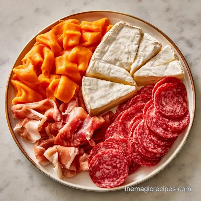 Artfully arranged assortment of sharp orange cheeses, purple grapes, and dark berries on a rustic dark wood board.