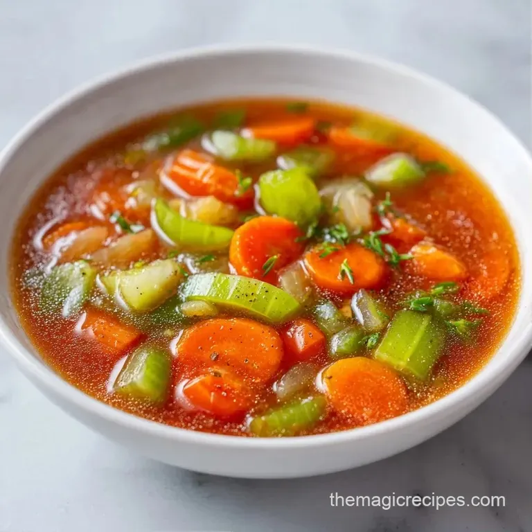 Steaming vegetable soup in a rustic ceramic bowl topped with fresh parsley and a side of crusty sourdough bread.