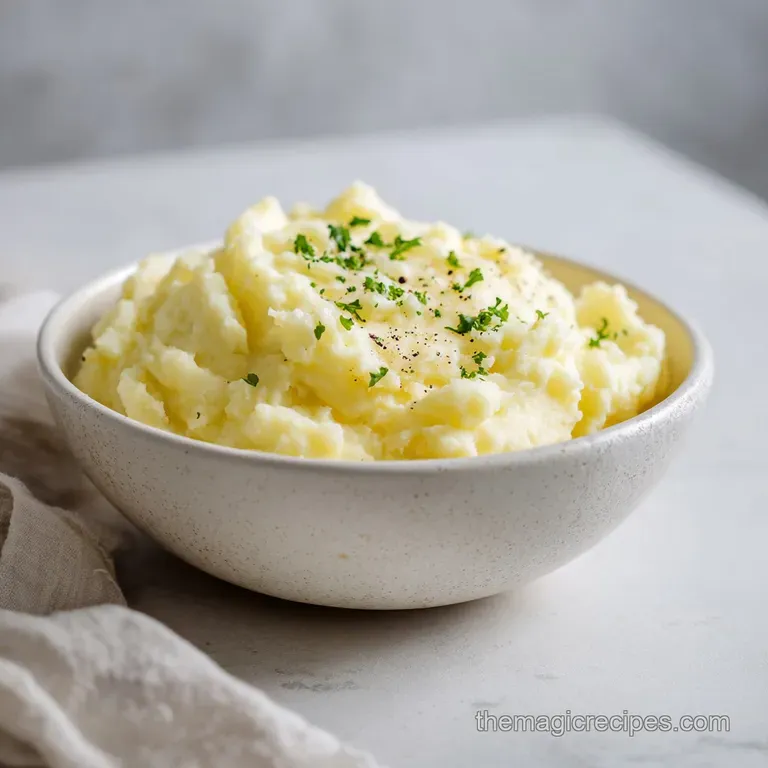 Creamy mashed potatoes dolloped elegantly with a swirl, topped with chives.