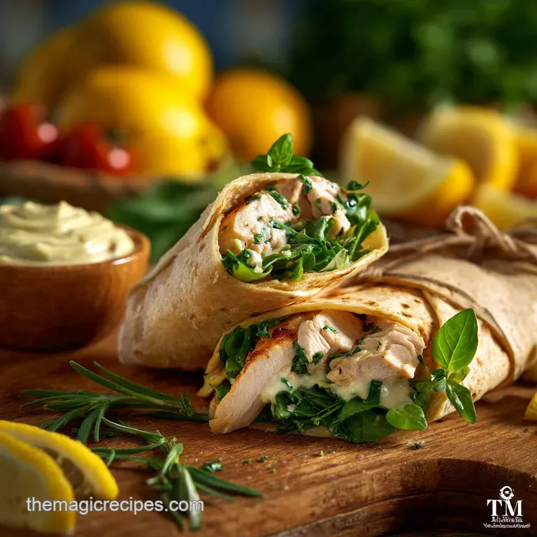Chicken Wraps with Zesty Lemon Herb and Smoked Paprika Aioli presentation