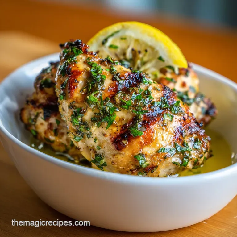 A lean, artfully arranged chicken breast sits atop a bed of crisp greens, drizzled with a light, zesty dressing.