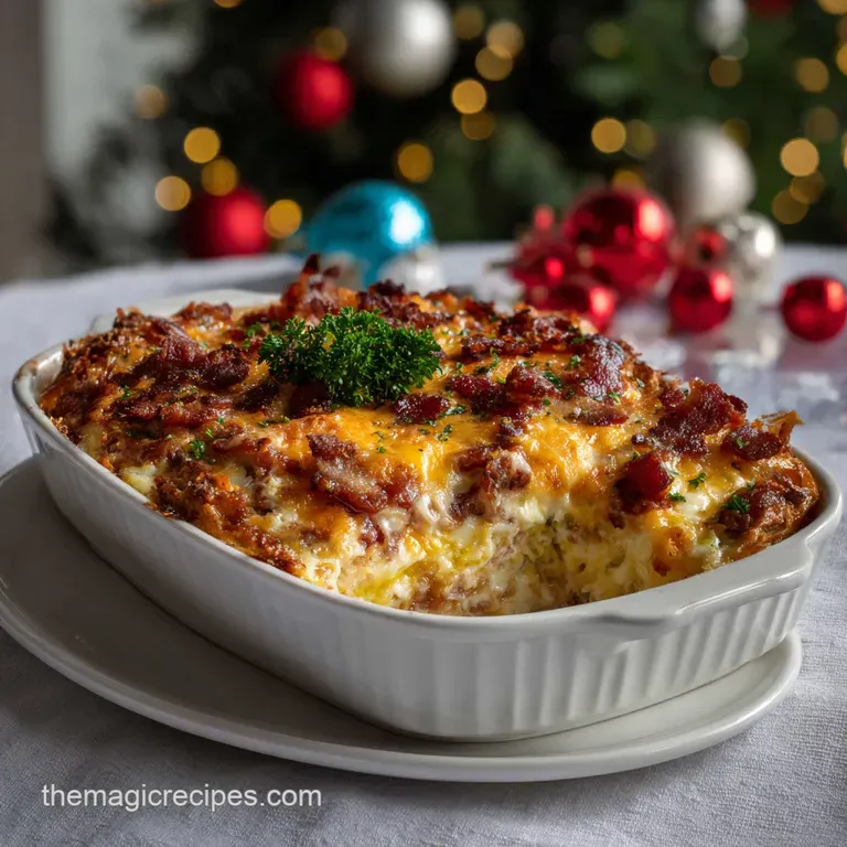Flaky, buttery croissant bake slices artfully arranged on a white plate, garnished with fresh berries and a sprig of mint.