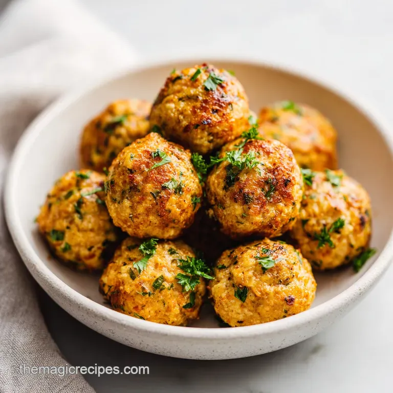 Perfectly plated: Juicy meatballs nestled in a creamy sauce, garnished with basil and served with crusty bread for dipping.