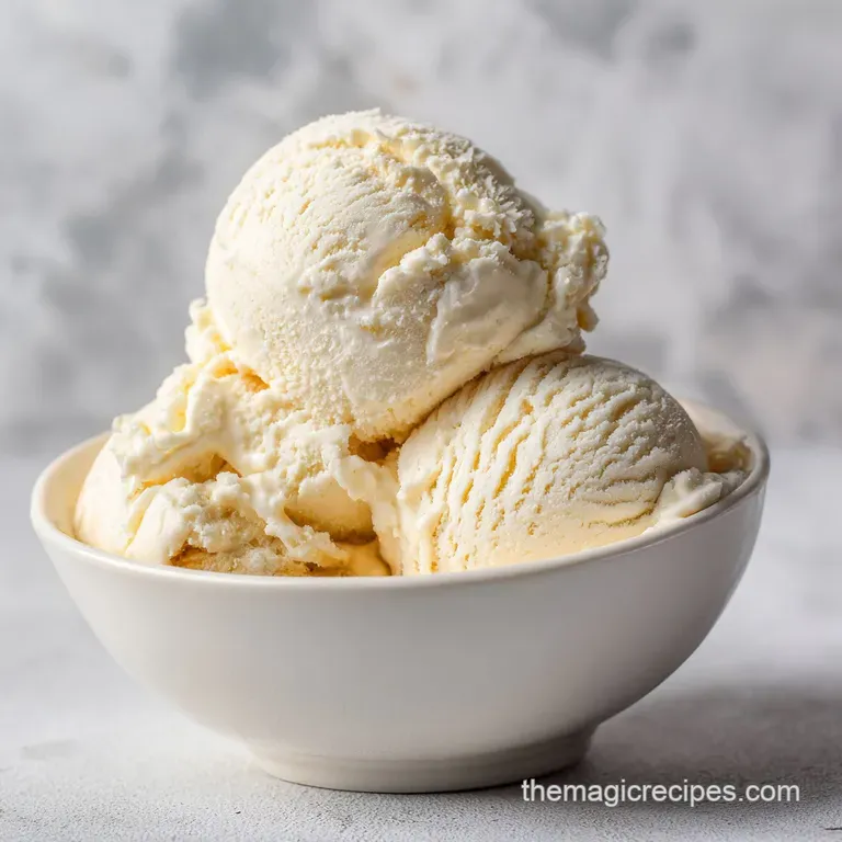 Ivory scoops on a chilled plate, drizzled with amber syrup and garnished with a single vibrant mint leaf.