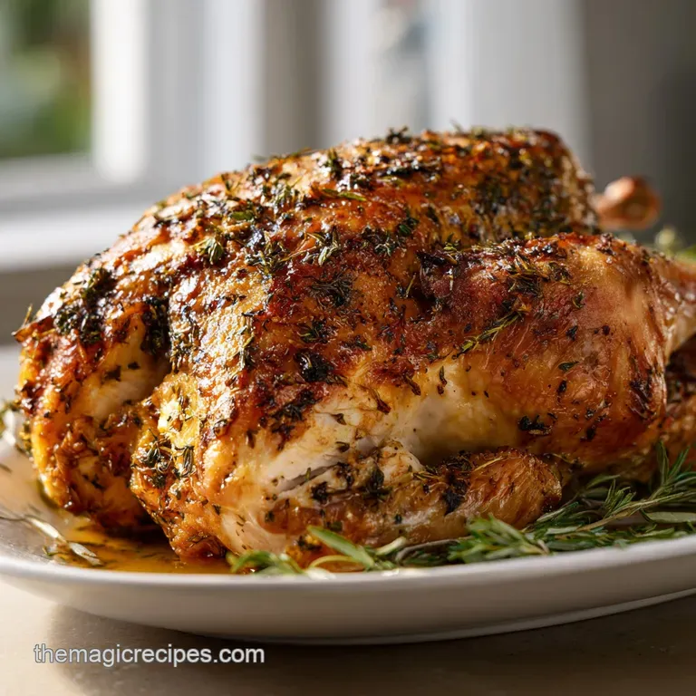 Tender slices of herb-infused turkey breast elegantly arranged, garnished with fresh rosemary sprigs.