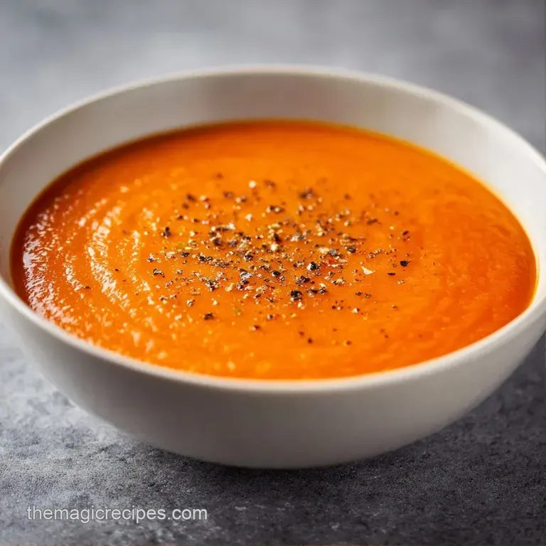 Vibrant orange puree served in a modern bowl with a swirl of cr&egrave;me fra&icirc;che and toasted pumpkin seeds.