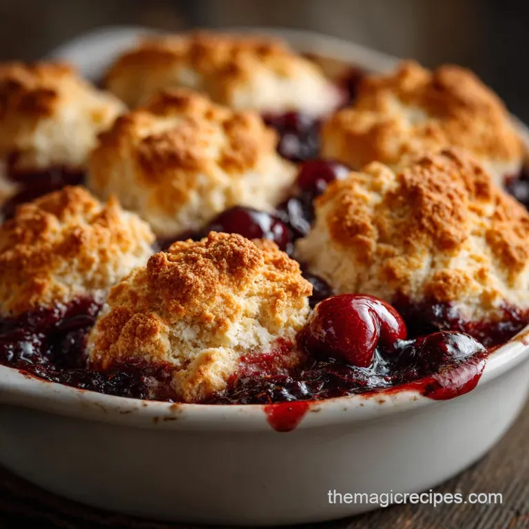 The Proper Cherry Cobbler: Rustic Classic with Butter Biscuit Topping presentation