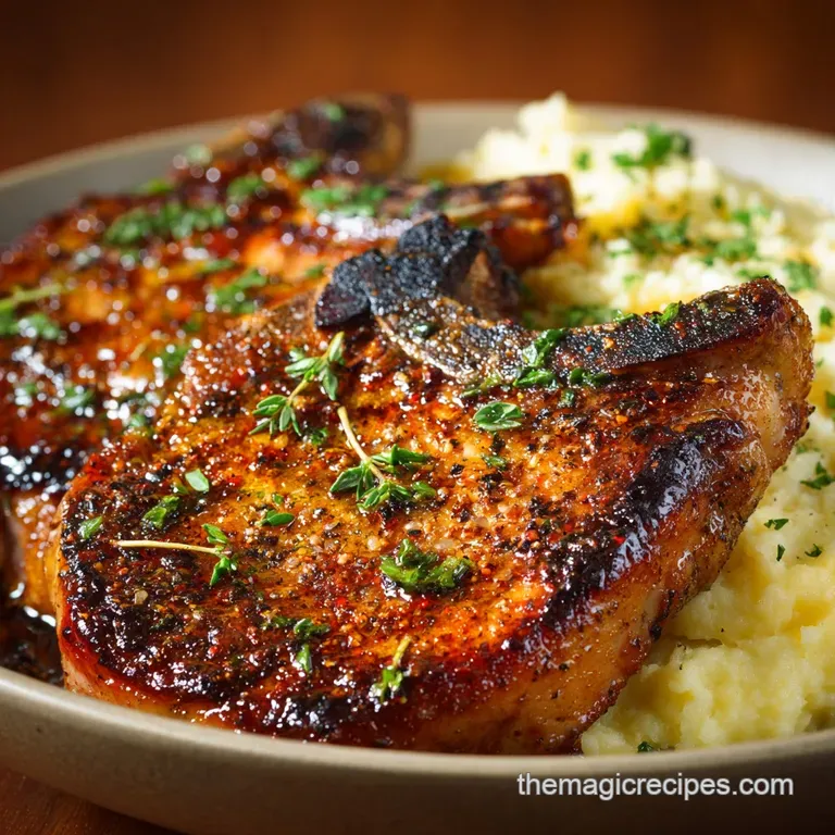 Bonein Pork Chops: Pan-Seared and Oven-Finished with Brown Butter Sage presentation