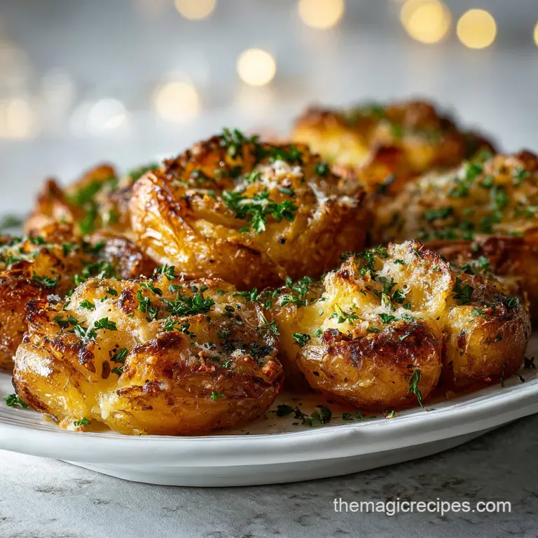 Perfectly plated smashed potatoes glisten with olive oil, speckled with herbs. An elegant, irresistible side for a holida...