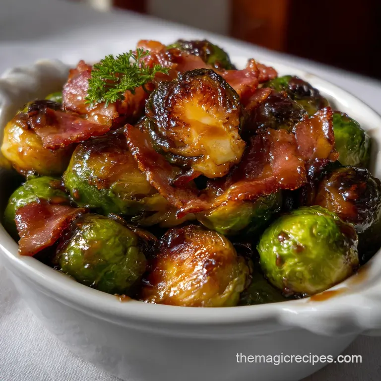 Elegant plate featuring crisscrossed bacon, drizzled with glossy glaze. The tender texture of bacon contrasts with the vib...