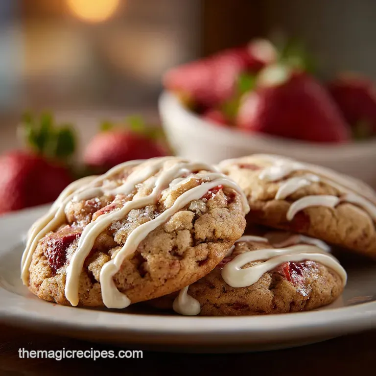 Three delicate, ruby-red cookies artfully arranged on a white plate, a hint of melted chocolate visible.