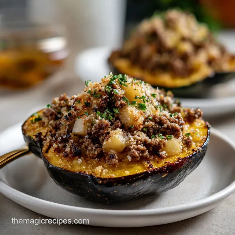 Stuffed Acorn Squash with Beef Pear Parmesan presentation