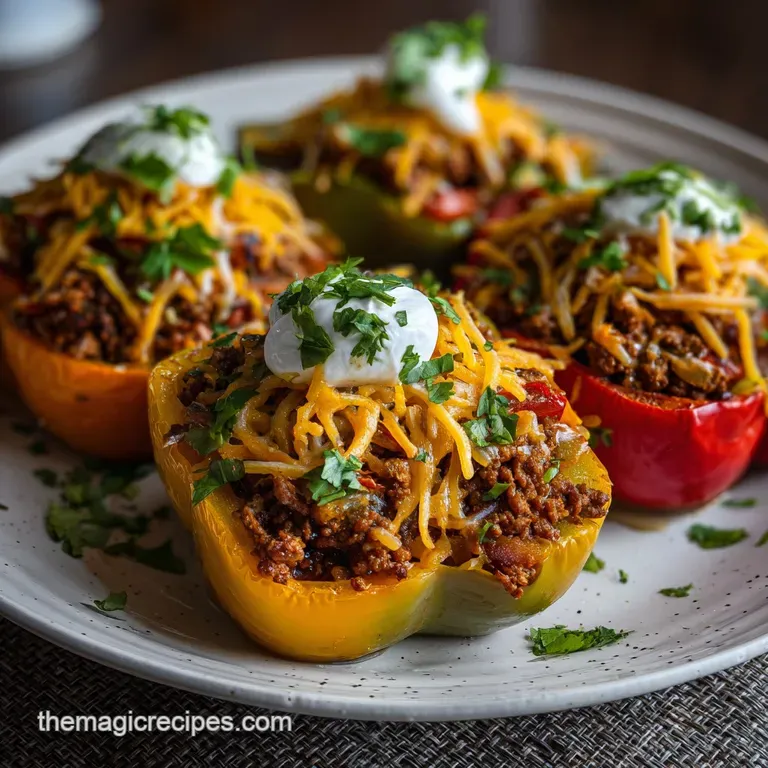 Single bright red bell pepper, bursting with savory filling, elegantly plated and garnished, a vibrant and enticing meal.
