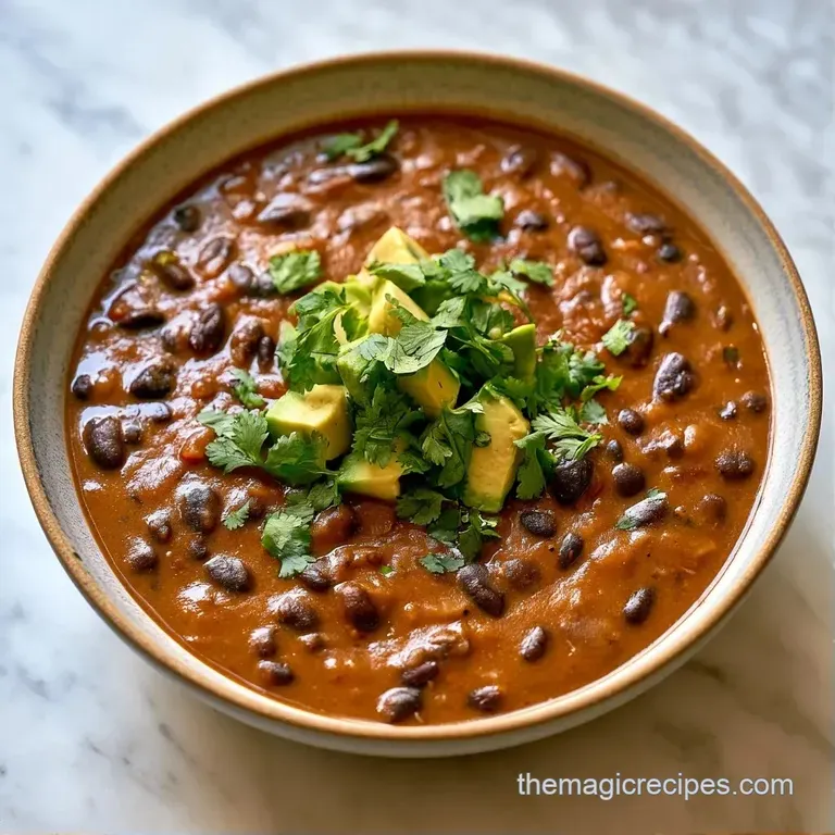 A deep purple stew in a white bowl, garnished with diced avocado and lime, beside a slice of toasted sourdough.